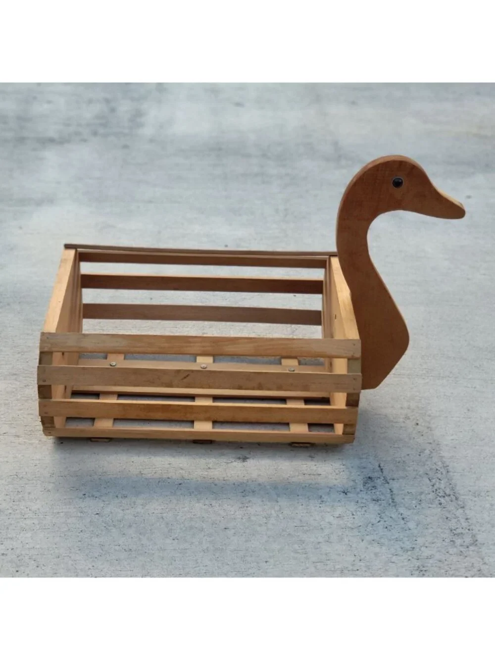 Vintage Wooden Slat Duck Goose Planter Basket
